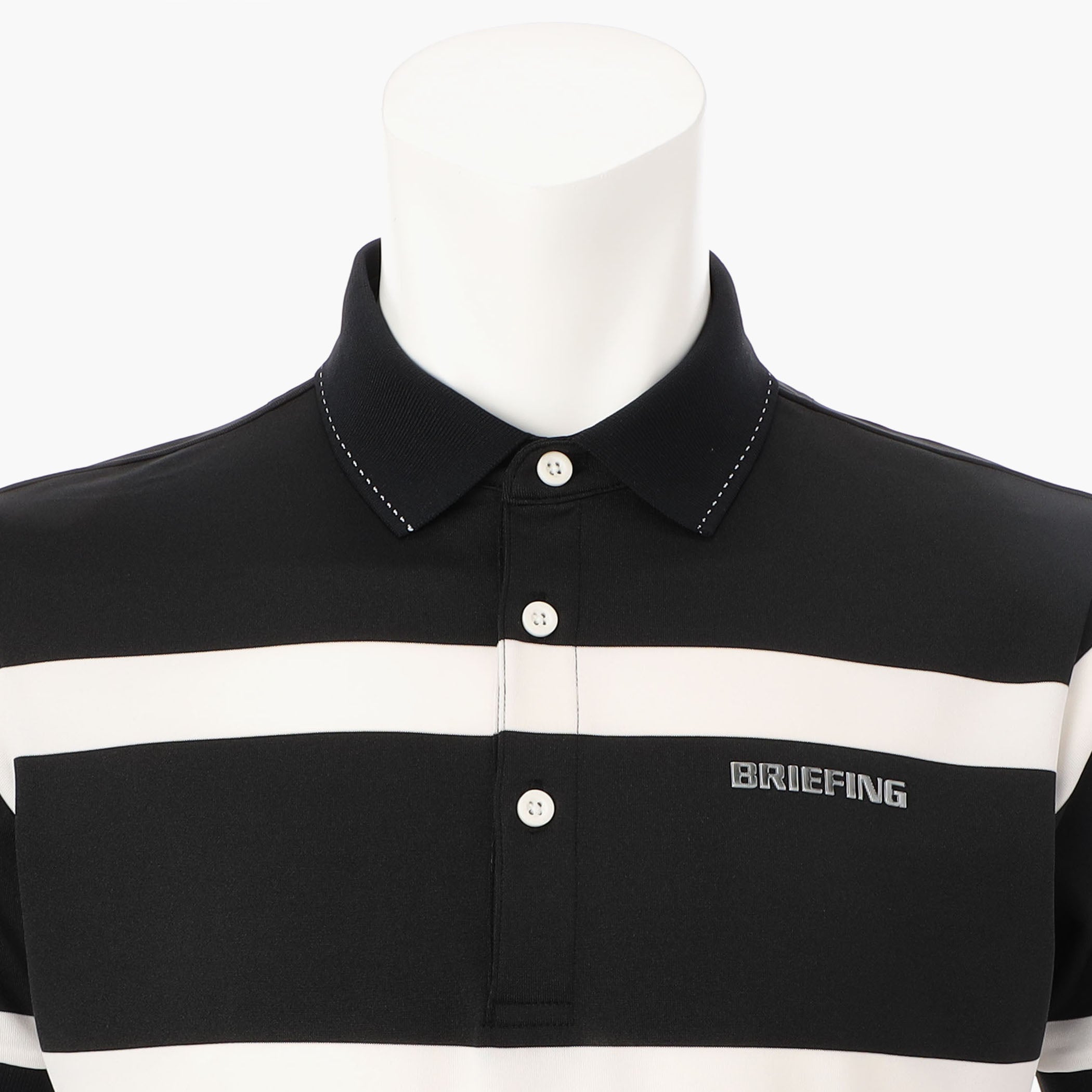 BRIEFING GOLF PANEL STRIPE POLO（BLK／M） MEN'S PANEL STRIPE POLO Stretch Golf Polo Shirt - BRIEFING