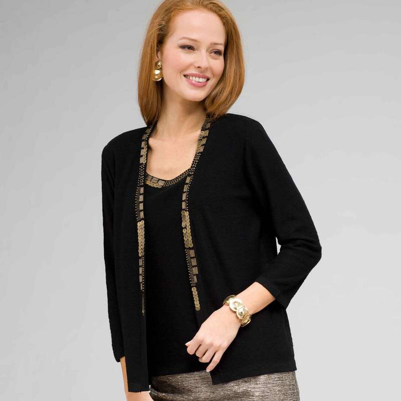 3/4 Sleeve beaded cardigan, , large image number 0