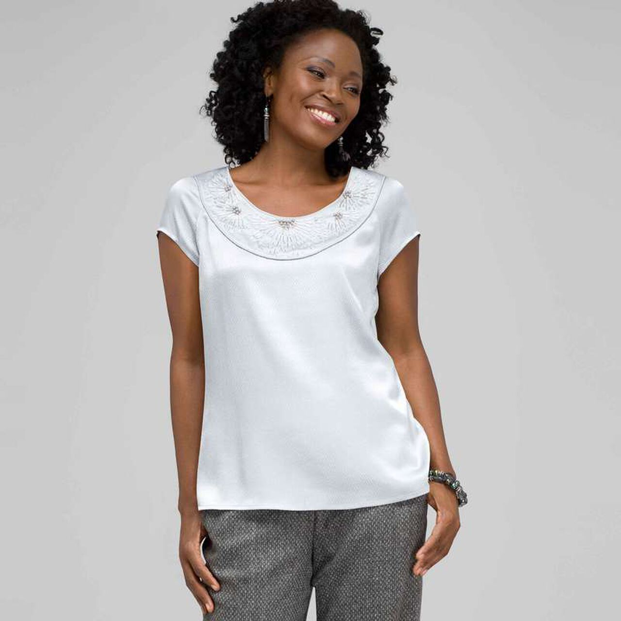 Beaded Jewel Neck Blouse, , large image number 0