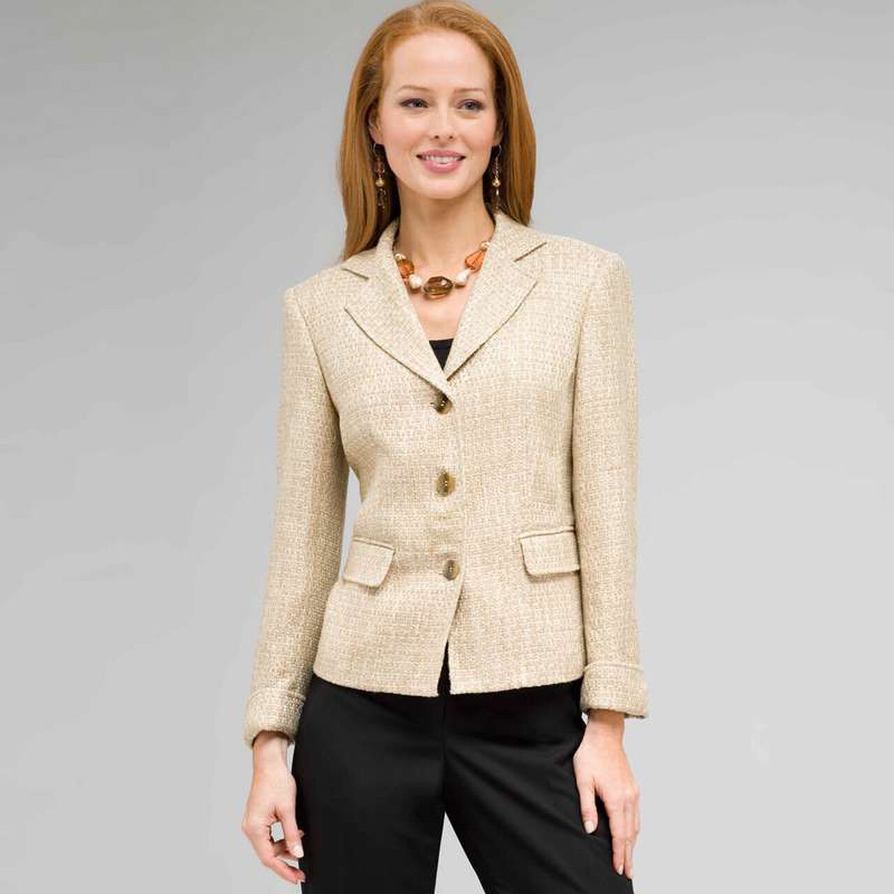 Notch Collar Basket Weave Jacket, , large image number 0