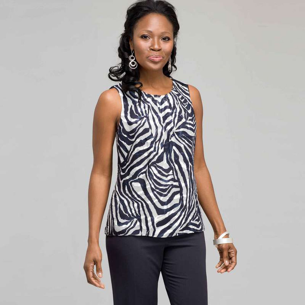Sleeveless Zebra Print Blouse, , large image number 0