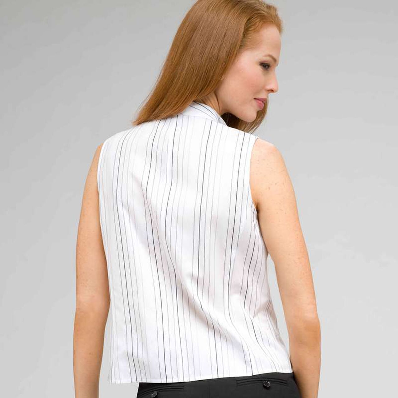 No-Iron Easy Care Sleeveless Striped Shawl Collar Blouse, , large image number 1
