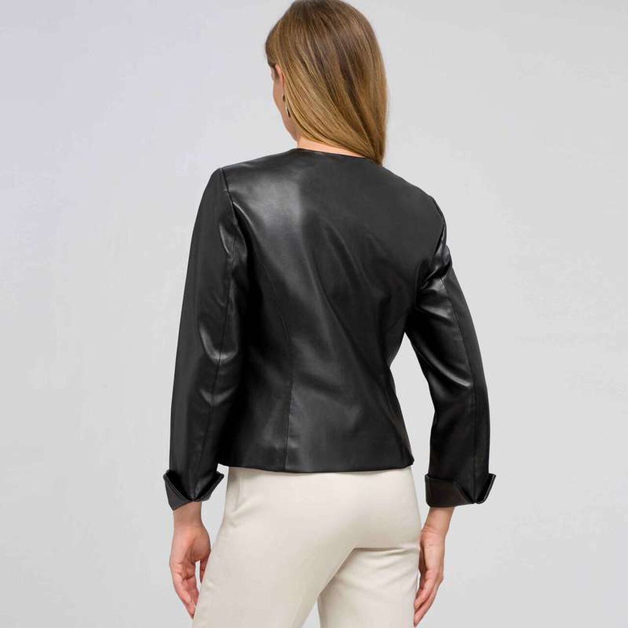 Leather Top Front Studded Jacket, , large image number 1